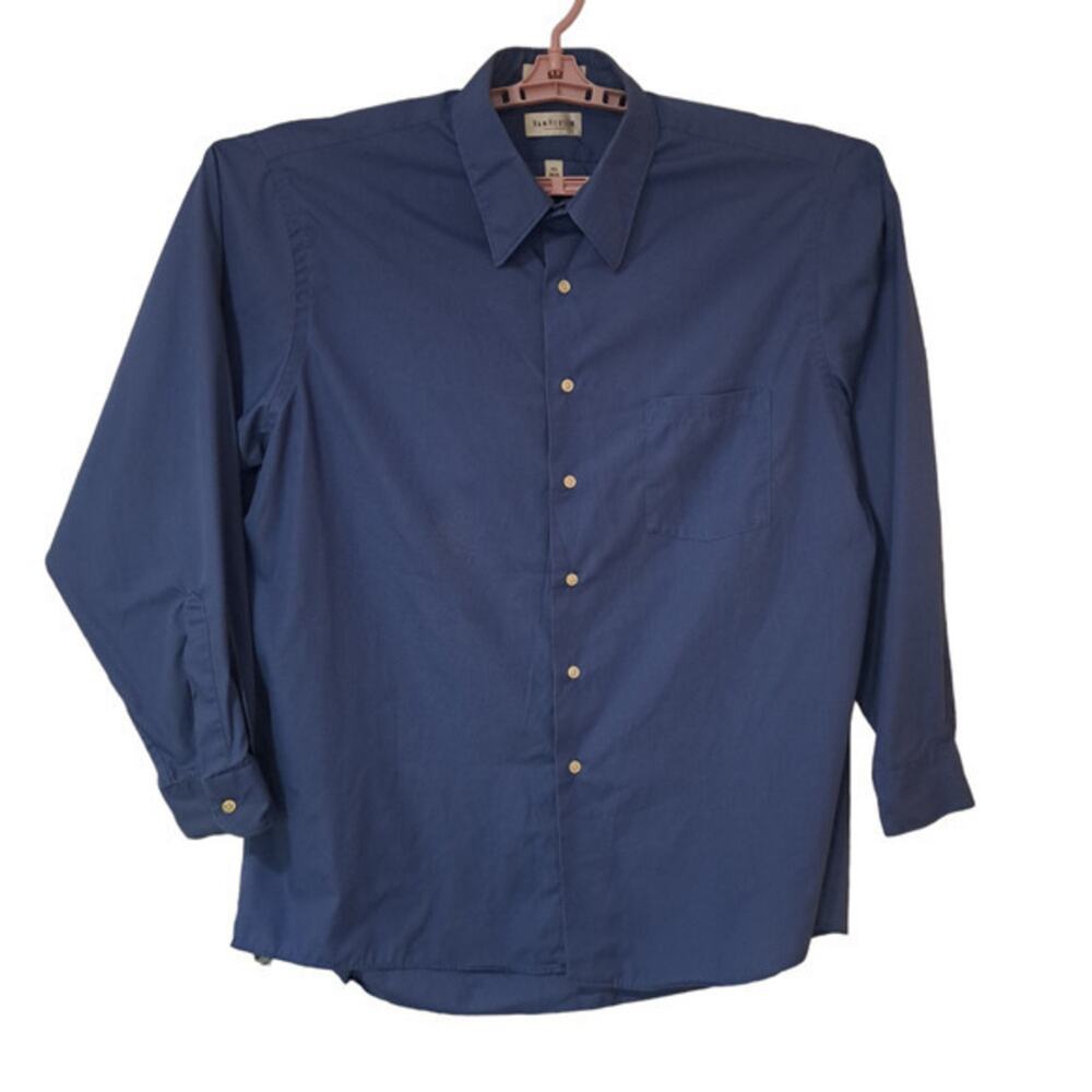 Van Heusen Mens Long Sleeve Button up Dress Shirt Navy Blue Size 17.5/34-35